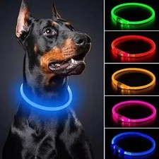 RECHARGEABLE LED Light-up Flash GLOW COLLAR Dog Pet Safety MICRO USB adjustable