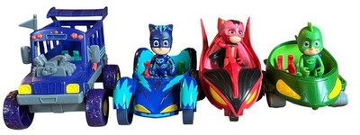 PJ Masks 7 pc Lot Catboy Cat-Car Owlette Owl Glider Gekko Gekko-Mobile Ninja Bus