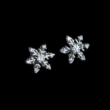 Sparkly Snowflake Post Earrings - Cubic Zirconia Center Ends - 925 Sterling