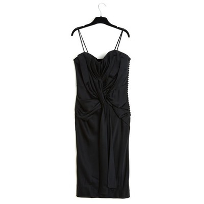 Christian Dior 2008 Robe Bustier FR42 Galliano Black Satin Drape Dress UK14 US10