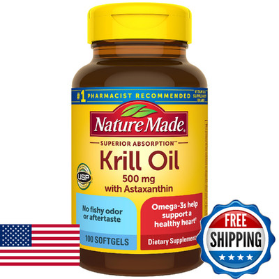 Nature Made Krill Oil 500mg w/ Astaxanthin, Omega-3 Heart Health, 100 Softgels