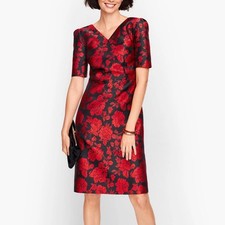 Talbots Black Red Floral Jacquard Bow Back A Line Dress Size 10