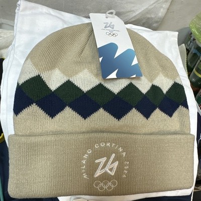 2026 Milano Cortina Winter Olympics Cuff Beanie Hat Beige Tan Authentic! NEW!