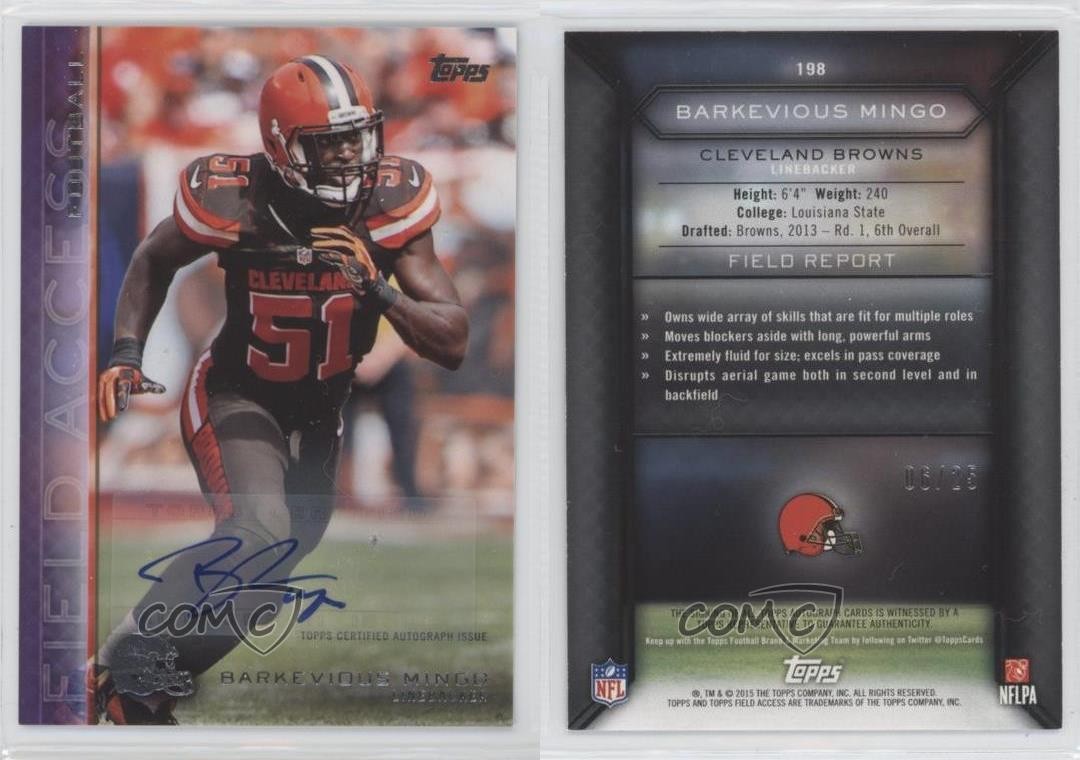 2015 Topps Field Access Purple Auto 6/25 Barkevious Mingo #198 Auto 0nr3