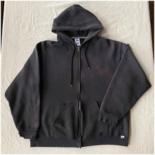 Vintage Y2K Russell Athletic Full Zip Hoodie Sweatshirt Black VTG Faded Distress