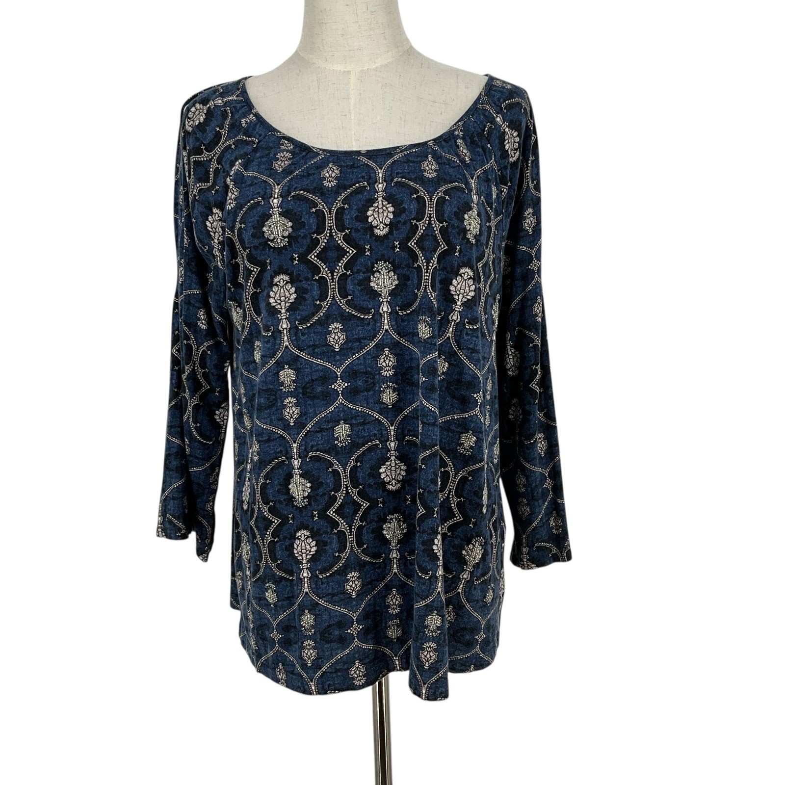 Chico's Blue Patterned Cold Shoulder Long Sleeve … - image 1