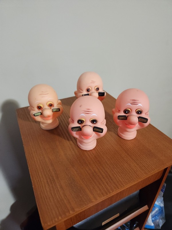 Vintage Lot of 4 Old Man Grandpa Doll Head Rubber Craft Sewing