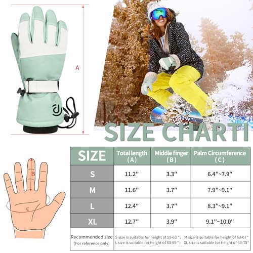 Guantes de esquí, guantes impermeables para nieve, guantes de snowboard con pantalla táctil, cálidos de invierno - Imagen 6 de 7