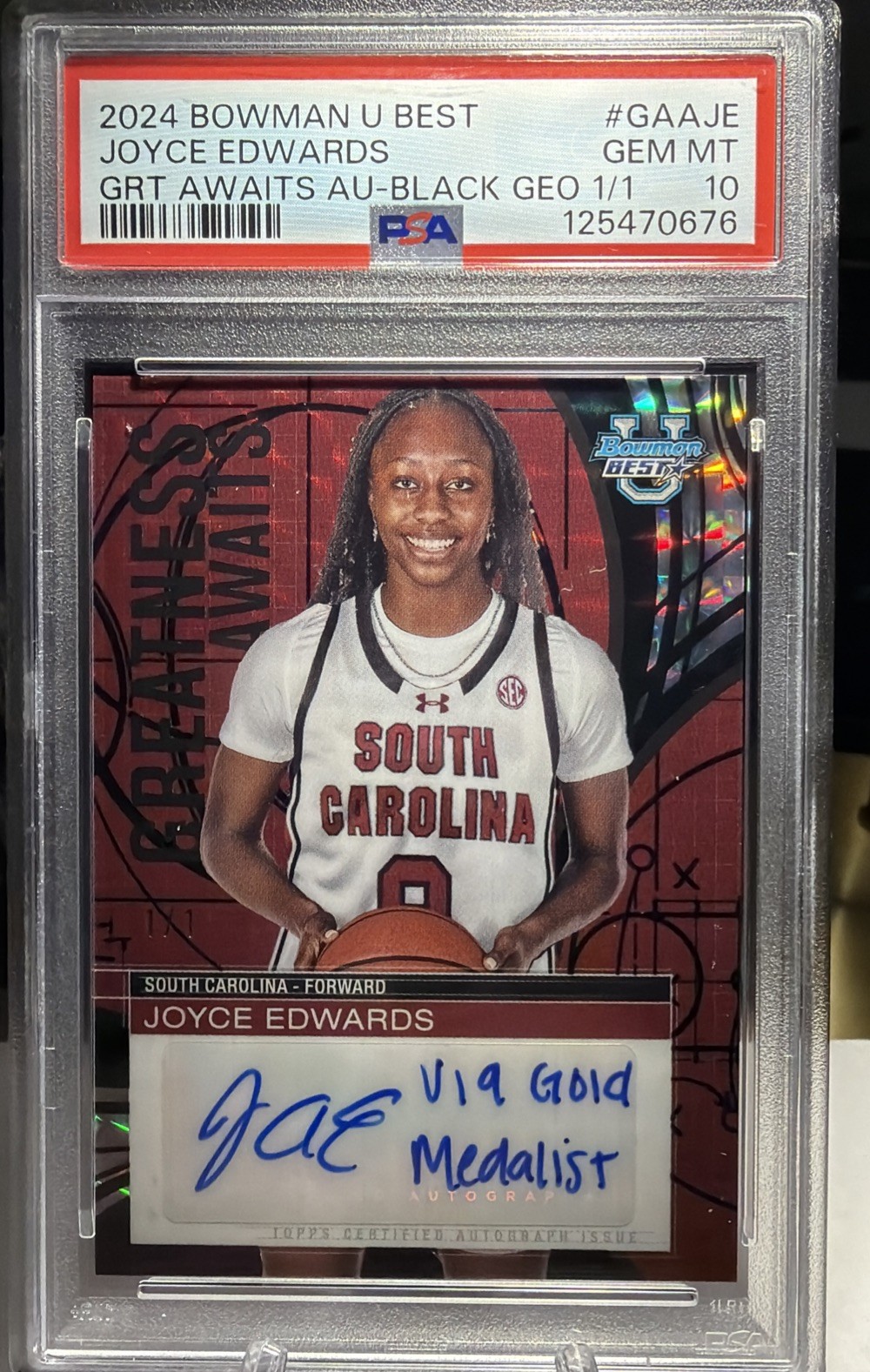 2024-25 Bowman Best U JOYCE EDWARDS Black Geometric 1/1 AUTO GREATNESS AWAITS