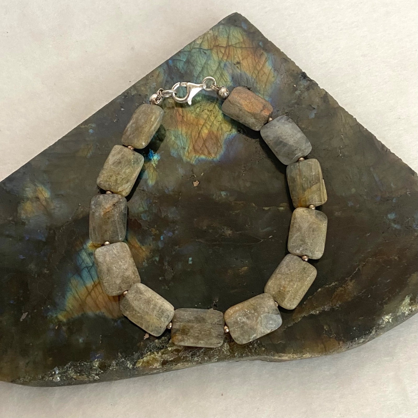 Sterling Silver 925 Faceted Rectangular Labradori… - image 2