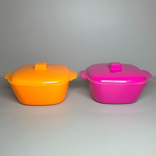 Retro Melamin Geschirr hellorange und krinkrosa quadratische Servierschalen mit Deckel - Bild 4 von 22