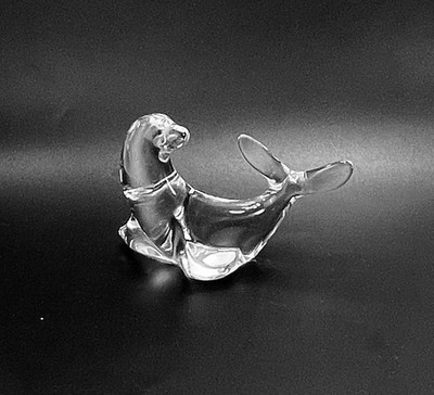 Val St Lambert Crystal Seal Figurine Signed DeSousa Handcrafted Belgium Vtg EUC