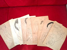 PICASSO lot of 10 collection drawing on old paper signed stamped