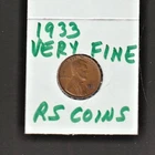 1933   VERY FINE   LINCOLN CENT   VERY FINE  1933 /  RS COINS #30W  FREE SHIP
