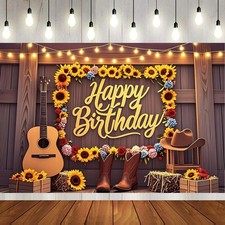 71x47 inch Rustic Country Wooden Happy Birthday Party Backdrops Banners Weste...