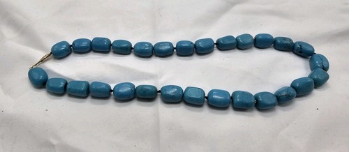 Vintage "CN" 585 Gold Filigree Clasp Natural Turquoise Rough Bead Necklace 18” + - Picture 9 of 14