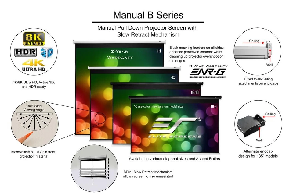 NEW Elite Screens M135H Manual B Series 135" 16:9 Manual Projection Screen - Image 2 of 4