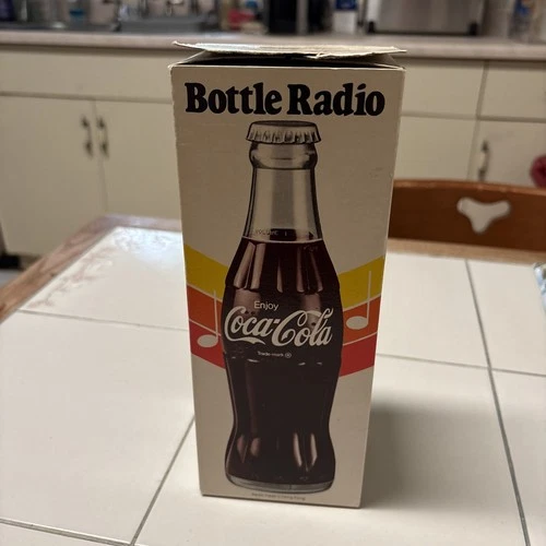 Vintage Black Coca Cola Bottle AM Radio in Original Box