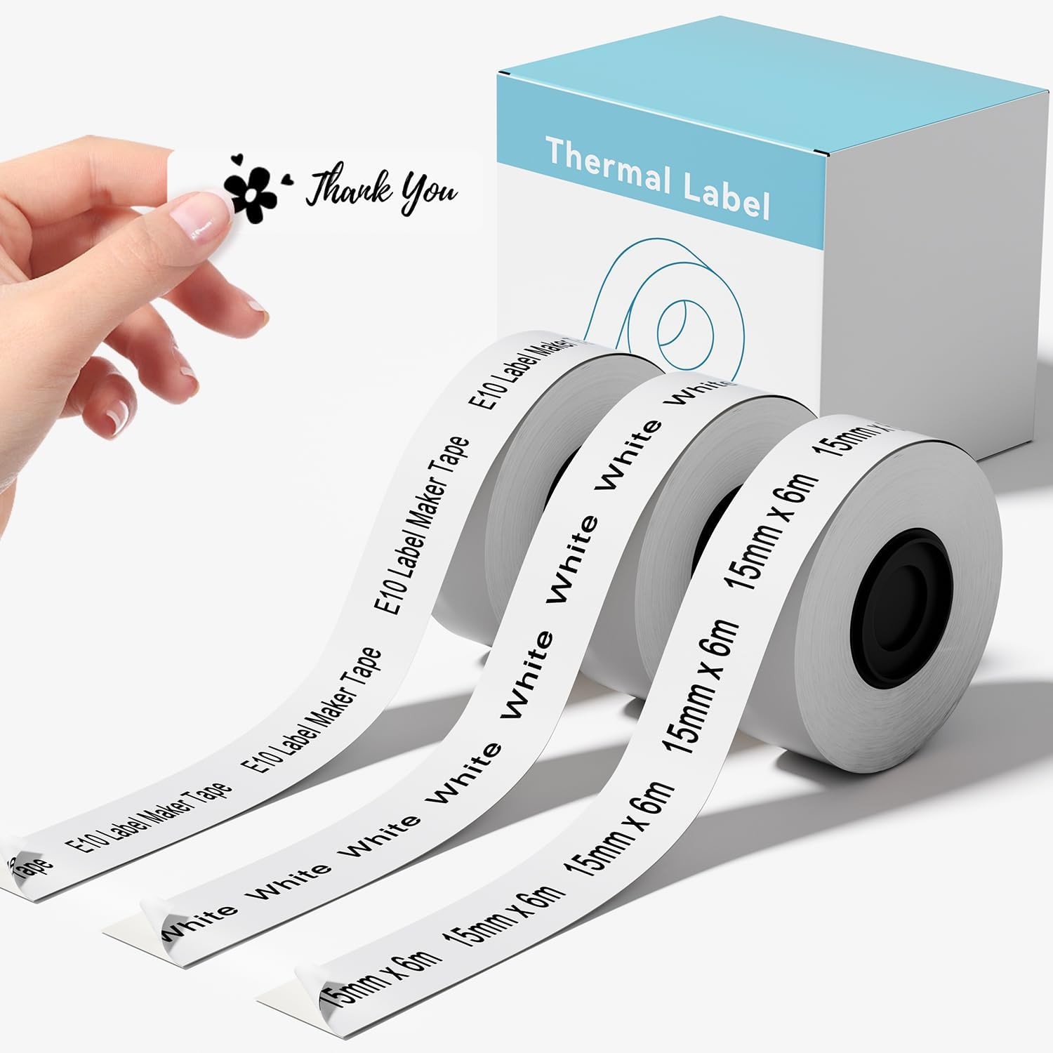 3 Rolls for SUPVAN E10 & E11 Label Maker Tape,15mm x 6m, White