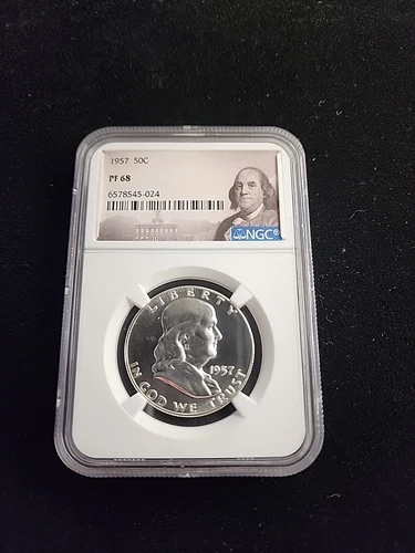 1957 50c Franklin NGC PF 68 with Ben Franklin Label