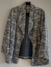 Max Studio Women's Plus 2X Open Front Jacket Black Cream and Blue Long Sleeve