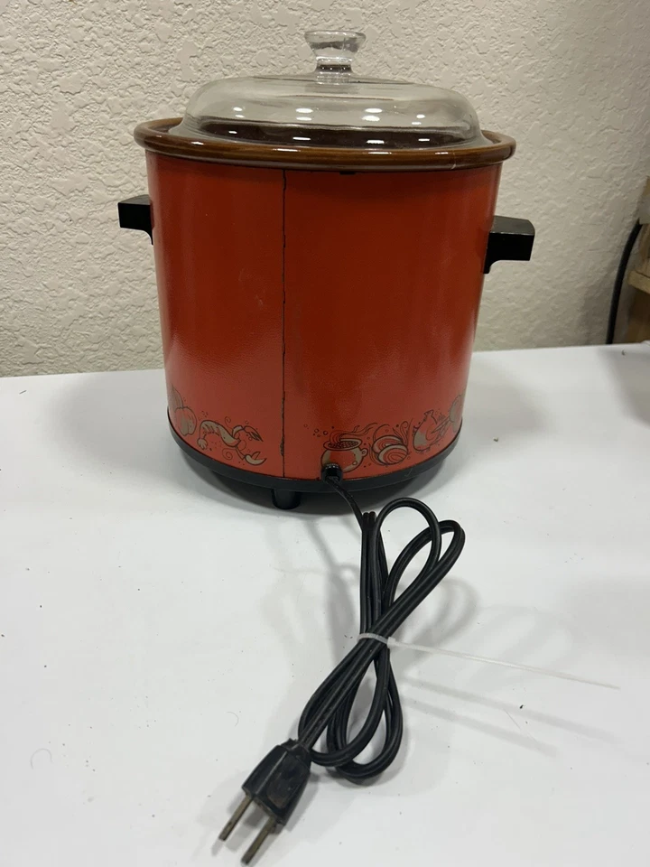 Vintage Rival Crock Pot Slow Cooker Flame Orange Model 3100/2 3.5 Quart Mint - Image 2 of 4