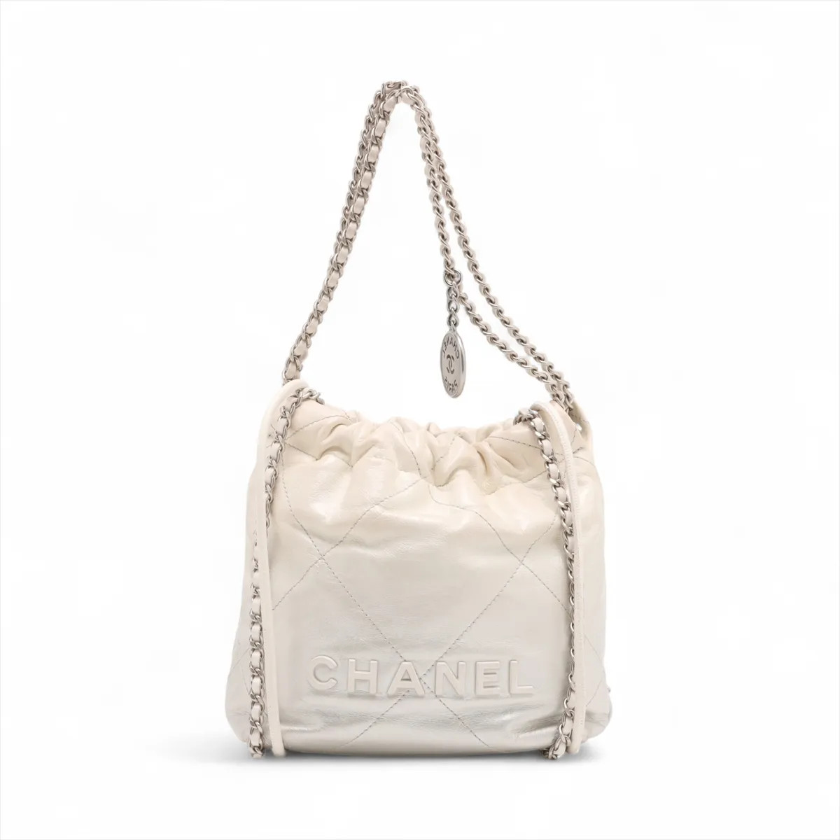 Chanel Chanel 22 mini Leather Chain Shoulder Bag White Silver