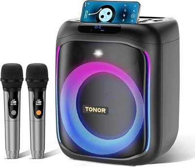 200W Karaoke Machine 2 Wireless Mics RGB Light Bluetooth USB AUX TF PA Speaker