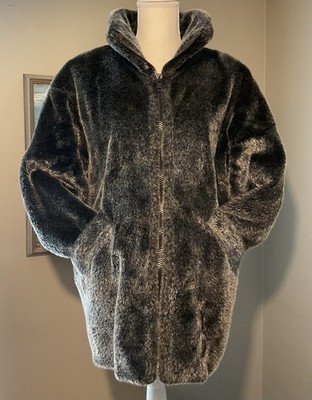 Vintage 80s Silver Fox Faux Fur Coat Womens Large Olympia Winter Oversized Retro