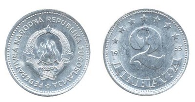 YUGO KM31, lot of 45, 2 Dinara, (U)
