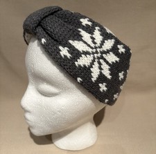 Knit Gray Headband Ear Warmer With White Snowflake Pattern