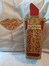 Unique One of a kind Custom Made 2 peice Dior Lipstick Vase With Lip Accent.