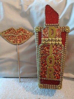 Unique One of a kind Custom Made  2 peice Dior Lipstick Vase With Lip Accent.