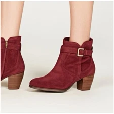 New! Diba Sleek Bootie Boot Women's Burgundy Suede Stacked Heel - Size 11
