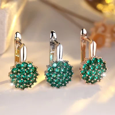 💚 Boucles d'oreilles créoles femmes zirconium vert or argent or rose... - Photo 1/4
