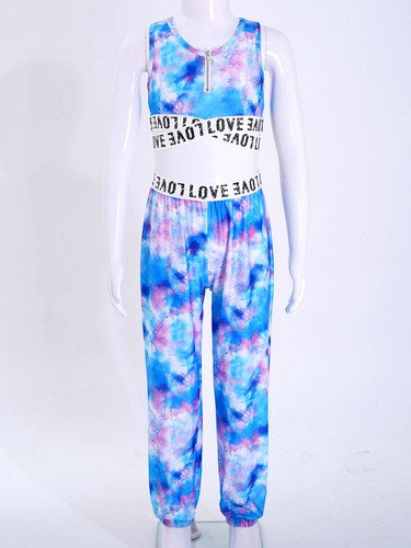 Kid Girls Tracksuit Letter Print Zipper Crop Top Pants Set Activewear Sport Suit - Picture 65 of 93