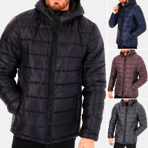 Mens Puffer Jacket Padded Hood Coat 