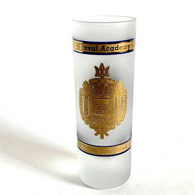US Navel Academy Shot Glass Frosted Gold Emblem Annapolis Maryland