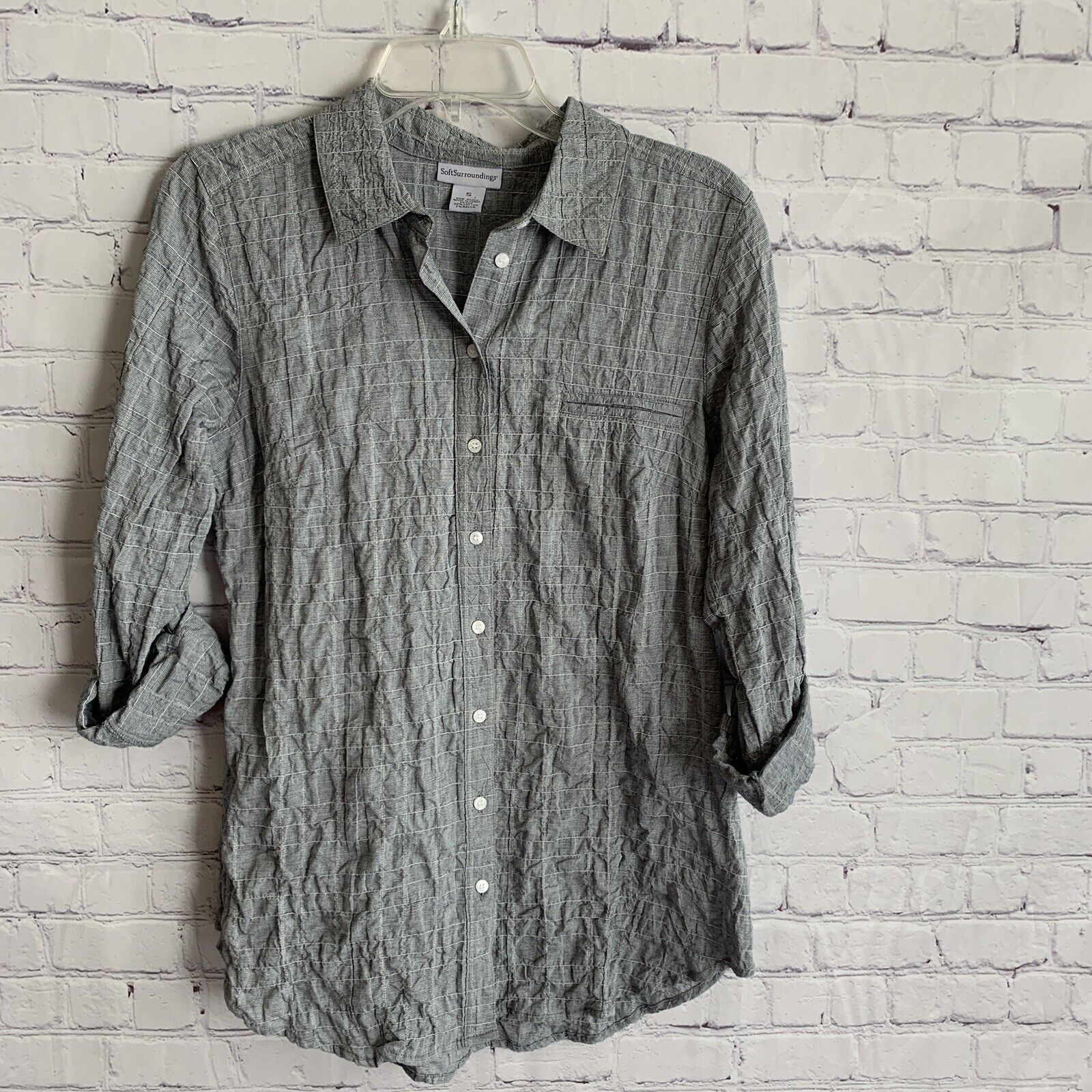 Soft Surroundings Wrinkle Effect Checkered Shirt … - image 1