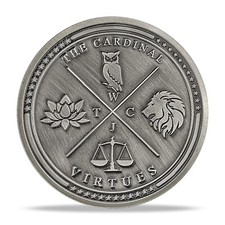 Moneda Desafío Estoico Cuatro Virtudes Cardinales - Sabiduría, Coraje, Justicia, Templanza