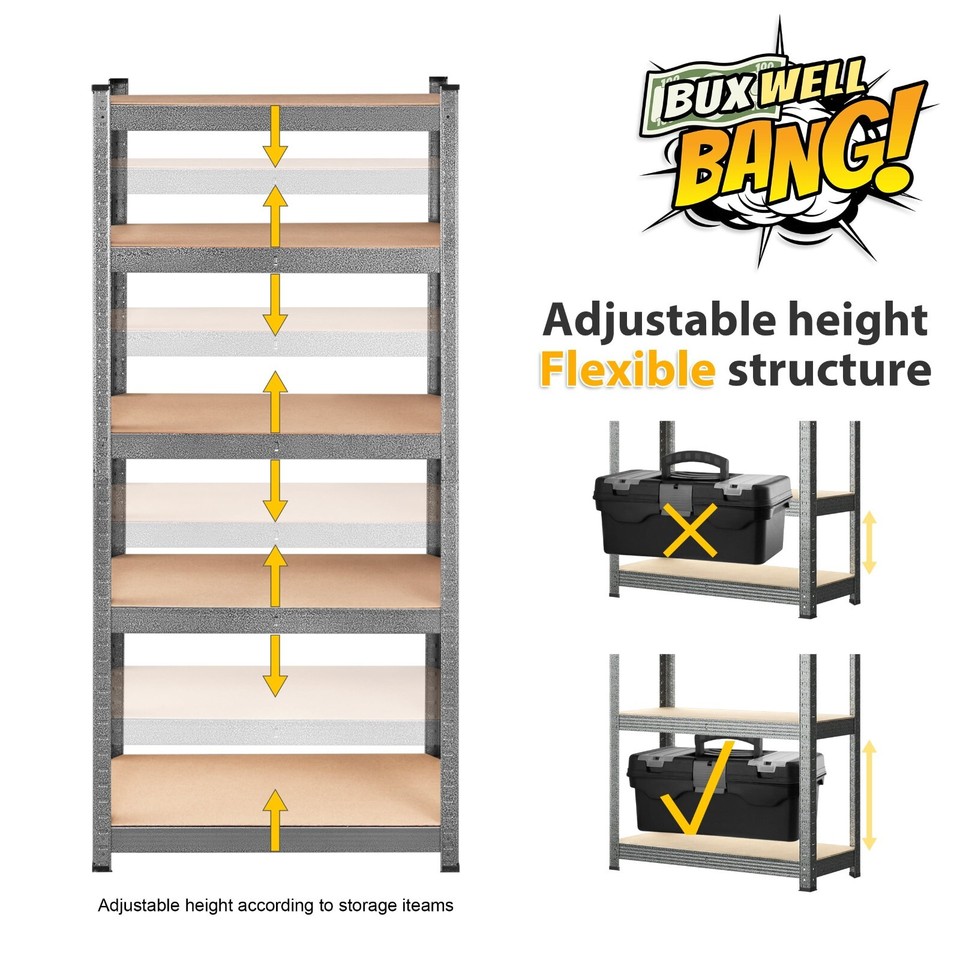 5Shelf Heavy Duty Shelving Adjustable Garage Storage Shelves eBay