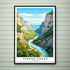 Verdon Gorge France Travel Poster Unframed Illustration Landscape Verdon Gorge