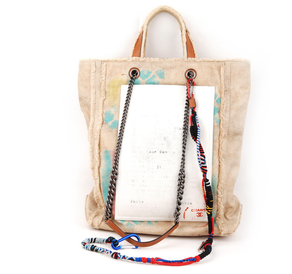 CHANEL Graffiti Bricolage Cocomark Canvas 2WAY Tote Bag Beige Multicolor