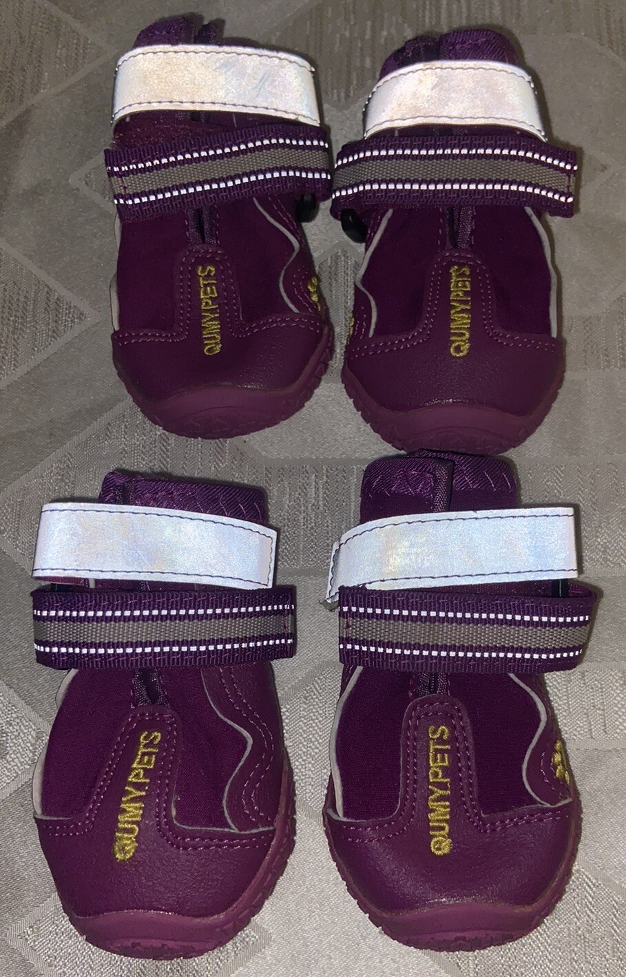 Qumy Dog Boots Size 1 Purple Reflective Strips Water Resistant Dog