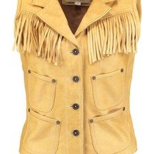 Ralph Lauren Leather Waistcoat Luxury Fringed Blonde Gilet Wild West M Bnwt £470