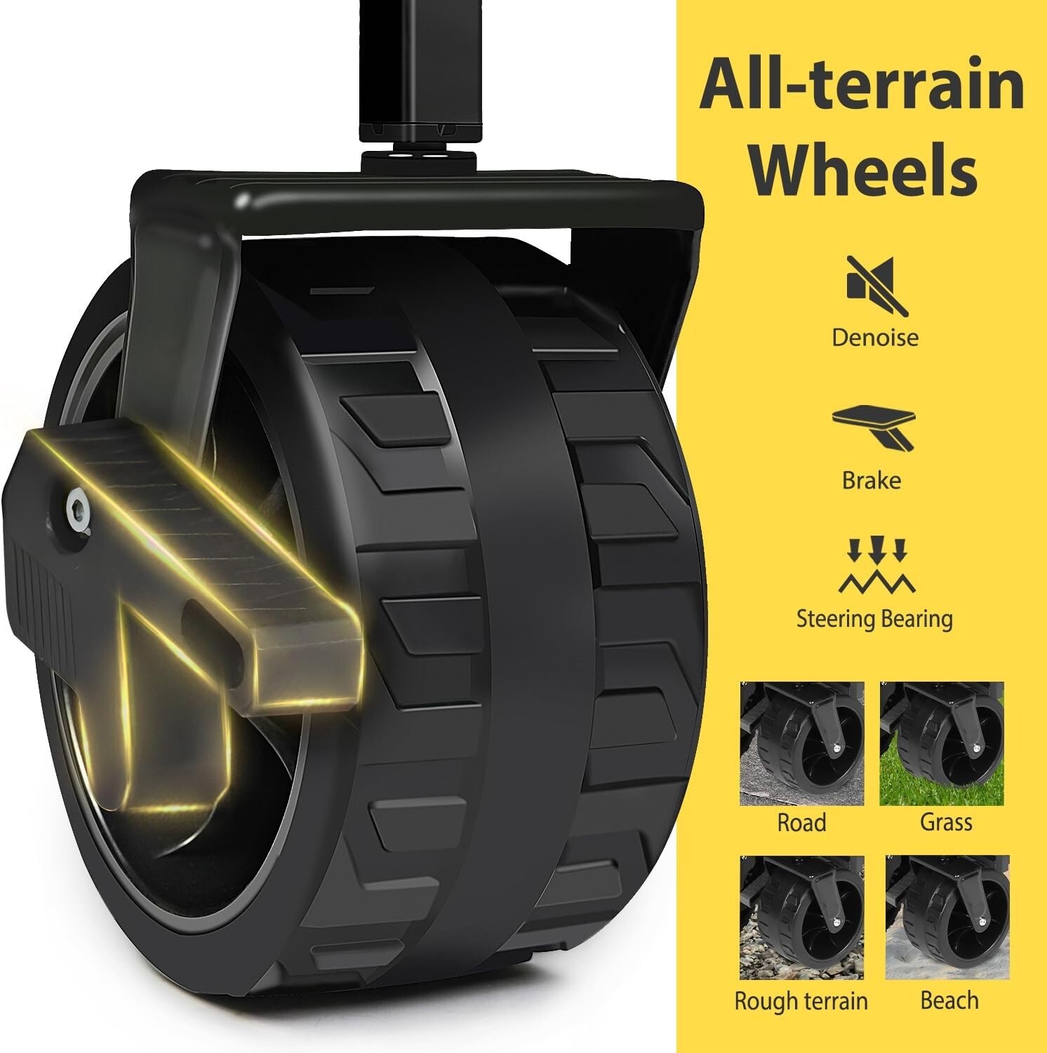 Folding Utility Cart with Big All-Terrain  Wheels & Drink Holders, Black&Grey