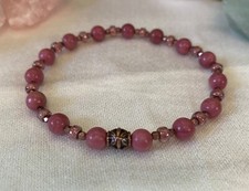 Rhodonite Gemstone Bracelet for Her. Love Spell. Ease Grief 6.5 inch. Stretch.