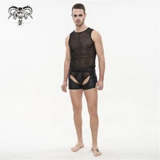 Devil Fashion Black Elastic Waistband Hollow Out Design Laced Up Men Underwear
