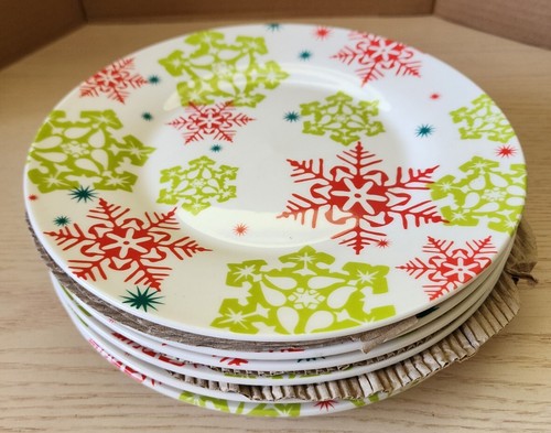Set of 6 Heavy Multi Colored Snowflake Holiday Christmas 9" Plates - 第 1/5 張圖片