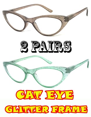 Pairs Retro Woman Cat Eye Translucent Frame Glitter Detail Reading  Glasses